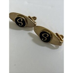 Vintage Monogram Letter S Initial Gold Tone Men's Cuff Links